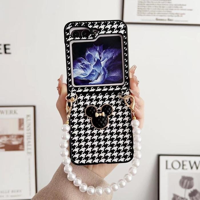 Case Samsung Galaxy Z Flip 5 Z Flip 4 Case 3D Minnie Strap Rantai Ori