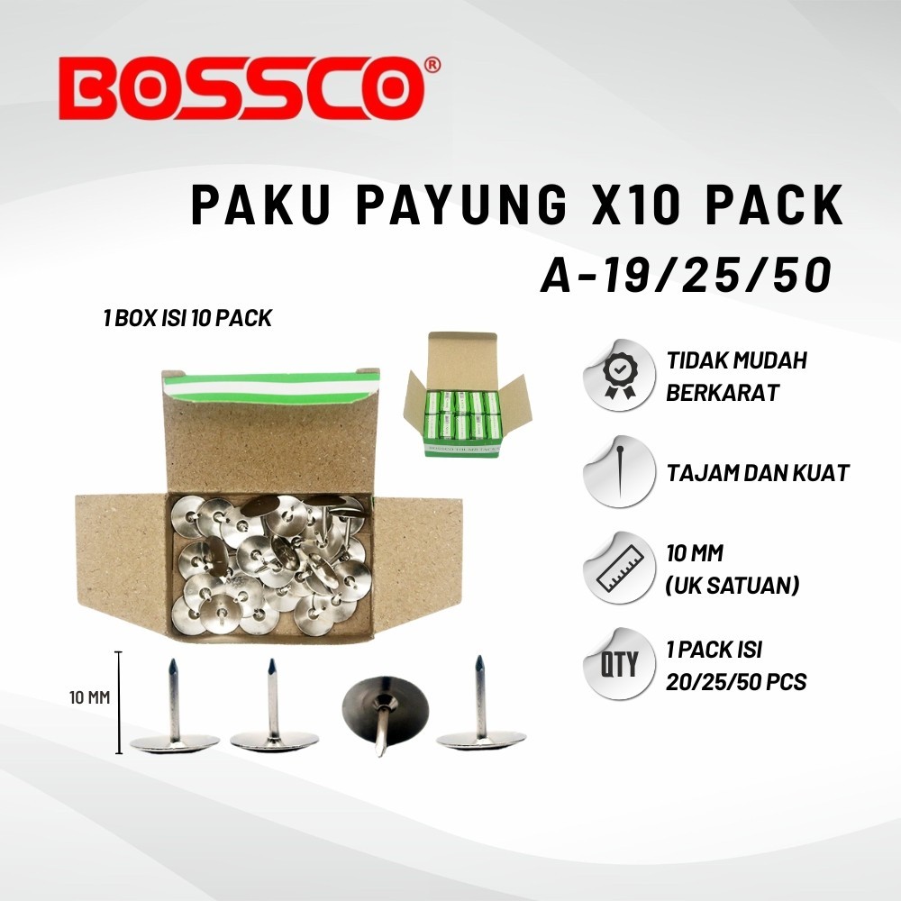 

1 Box isi 10 pak Thumb Tacks / Pines / Paku Payung Bossco A-19~50