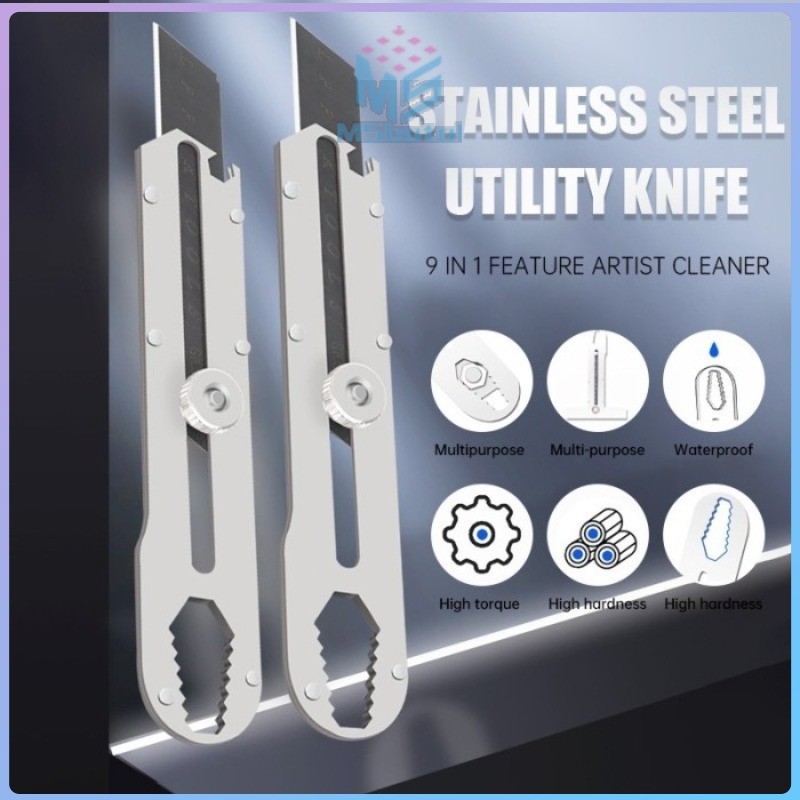 

【COD】6in1 Cutter Besi Stainless Steel 6 in 1 Pisau Cutter 18mm Pemotong Serbaguna Anti Karat Pembuka Tutup Botol baut skrup Penggaris 10 CM