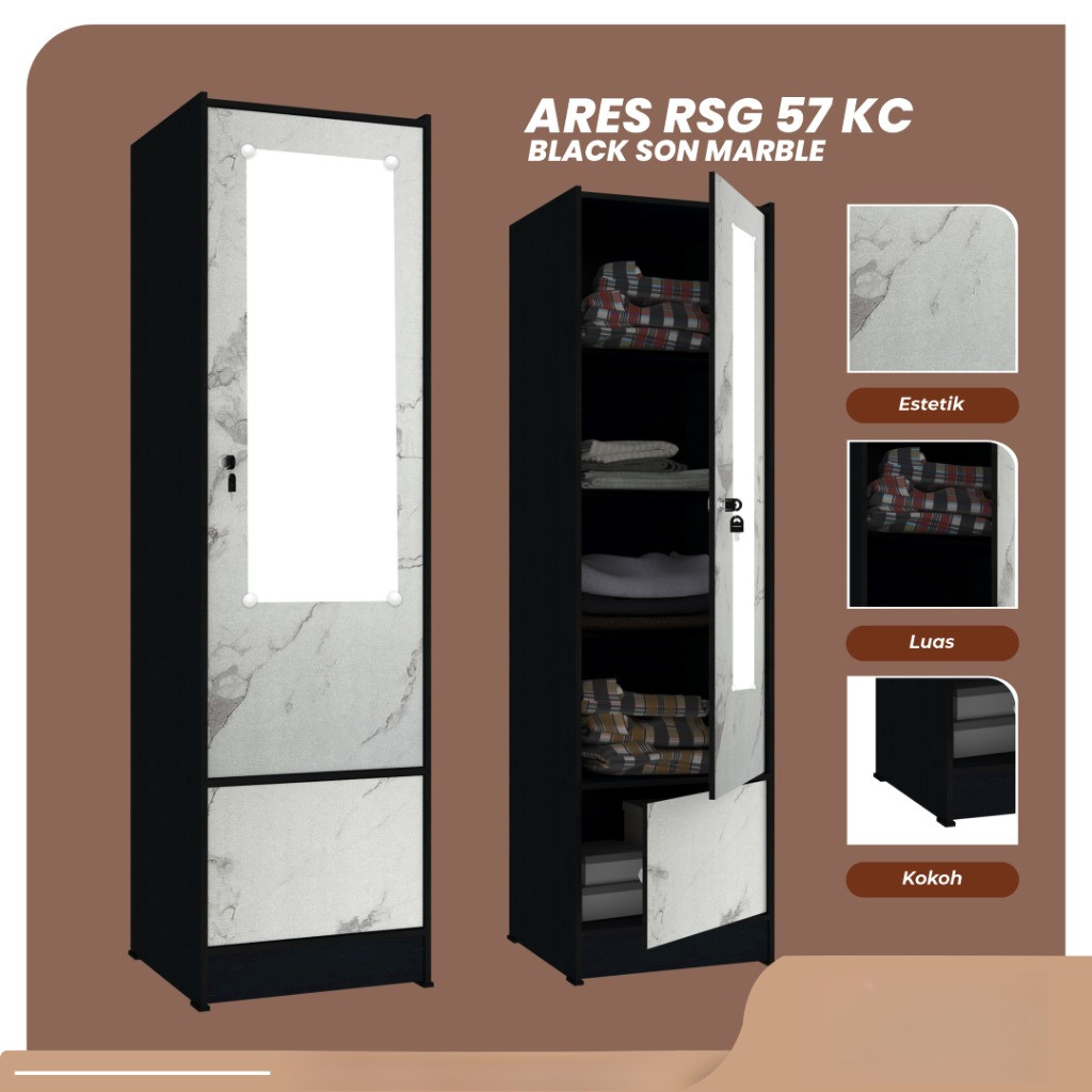 tokofurnitur.id Lemari Baju Minimalis / Lemari Susun Kaca / Lemari Buku Estetik / Lemari Kecil / ARE