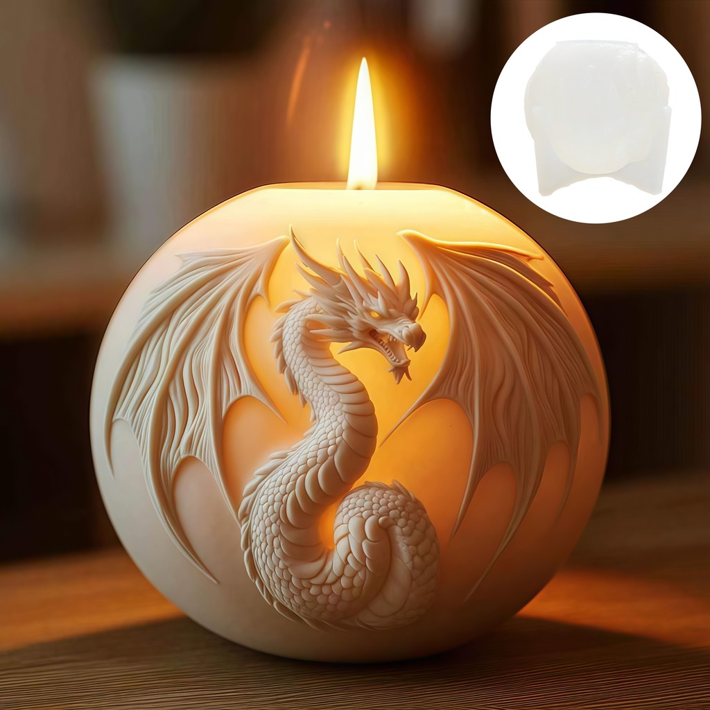 

3D Dragon Relief Spherical Candle Silicone Mold Winged Dinosaur ball Candle Mould Winged Pterosaur Spherical Resin Plaster Molds