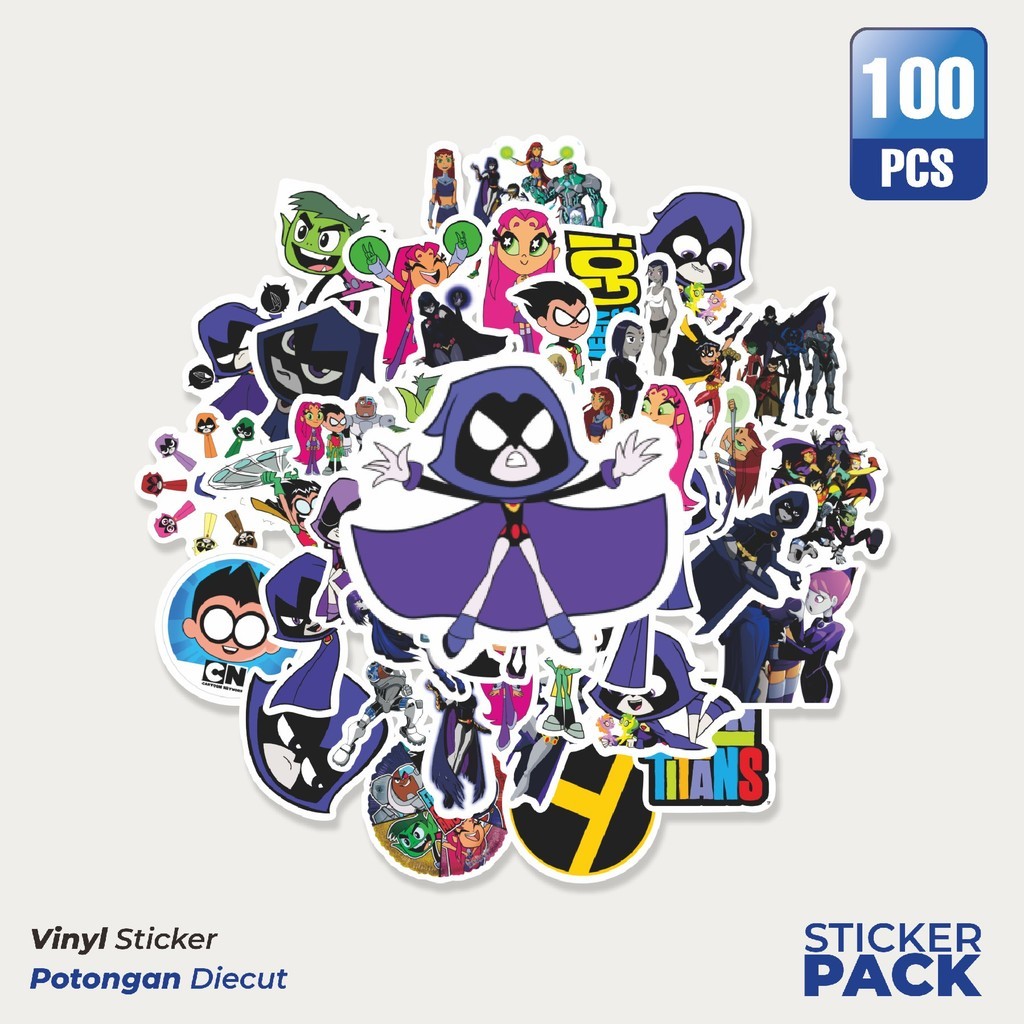

Super Hemat! 100 PCS Sticker Kartun Teen Titans Sticker Waterproof Aesthetic- Untuk Laptop, Motor, dan Helm - Paper Stationery Pack
