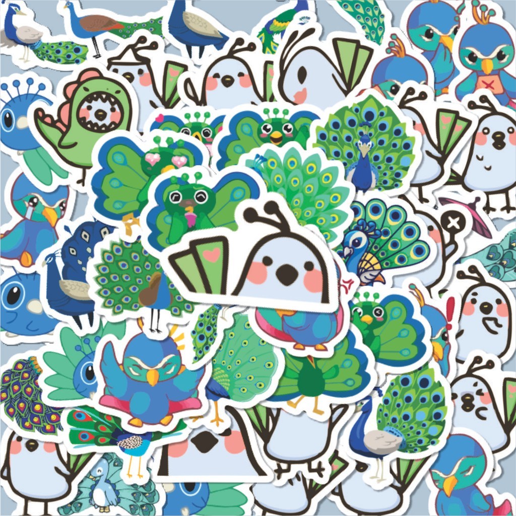 

100PCS Lucu Stiker Hewan Burung Merak Stiker Aesthetic Stiker Anti Air Stikers Berperekat Waterproof sticker decal buat Motor Helm Buku Journal Koper Casing HP Laptop Botol Minum Hadiah anak