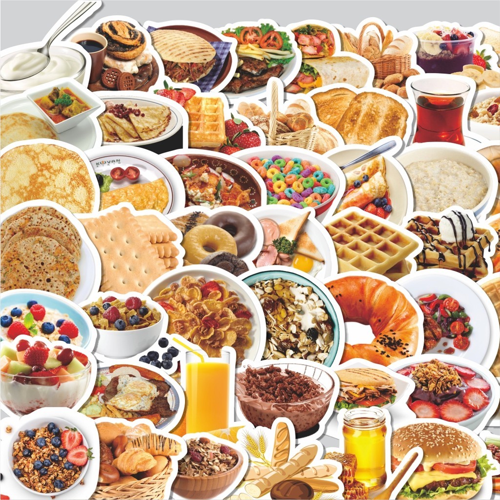 

Stiker Cutting Pack Sticker INS Style Breakfast Sticker Isi 100Pcs Series Aesthetic Lucu Keren Untuk Koper Bahan Vynil