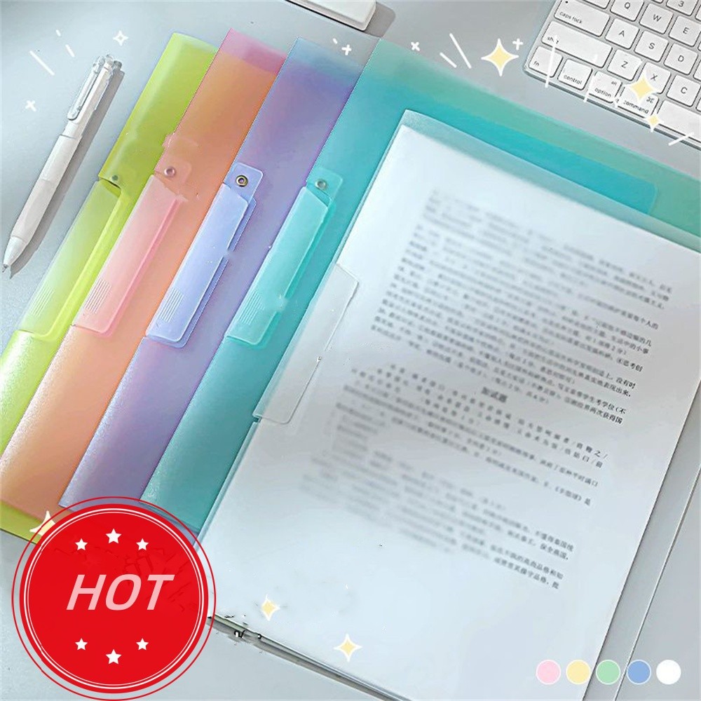 

Color Transparent Folder Rotating Side Opening Buckle A4 Information Test Paper Storage Portable Office Folder Swing Rod Clip