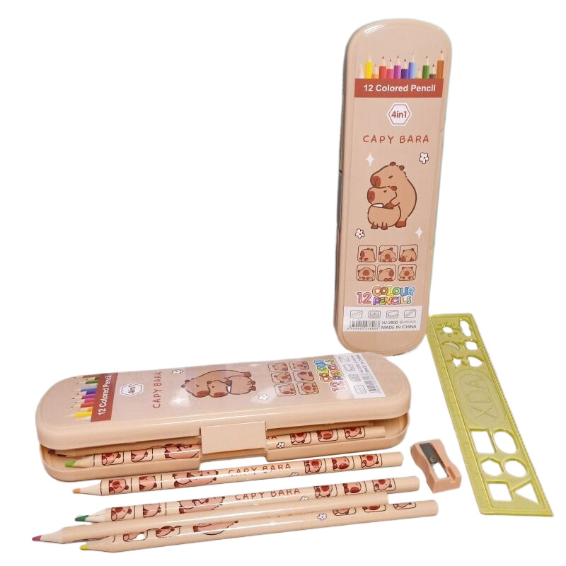 

12PCS Cartoon Cute Capybara Wooden Colored Pencils Ruler Pencil Sharpener For Children Drawings Art Colored Pencil Set Gifts