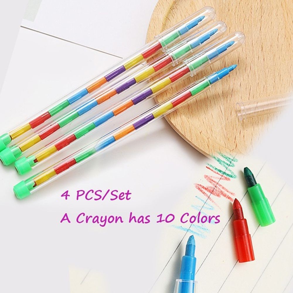 

School Office Supplies 4pcs/set Student Kids Pastel Drawing Art 10 Color Stacker Pen Pencils Graffiti Crayon Painting Pen