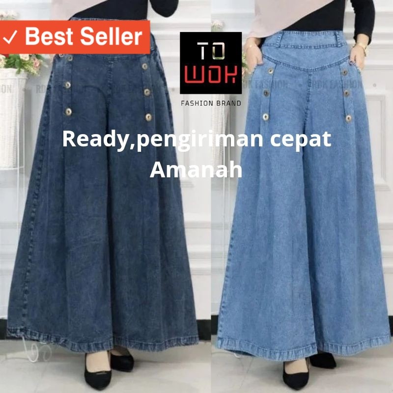 Bahan Premium Termurah / Celana Kulot Paula Jumbo Snow Palazzo / Kulot Payung Jeans