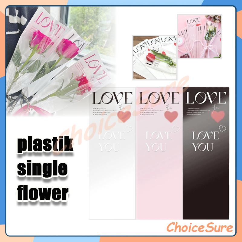 

(PACK ISI20) Plastik Bunga Singgle Flower Buket/Plastic Single Flowers Cellophane/Plastik Bunga LOVE