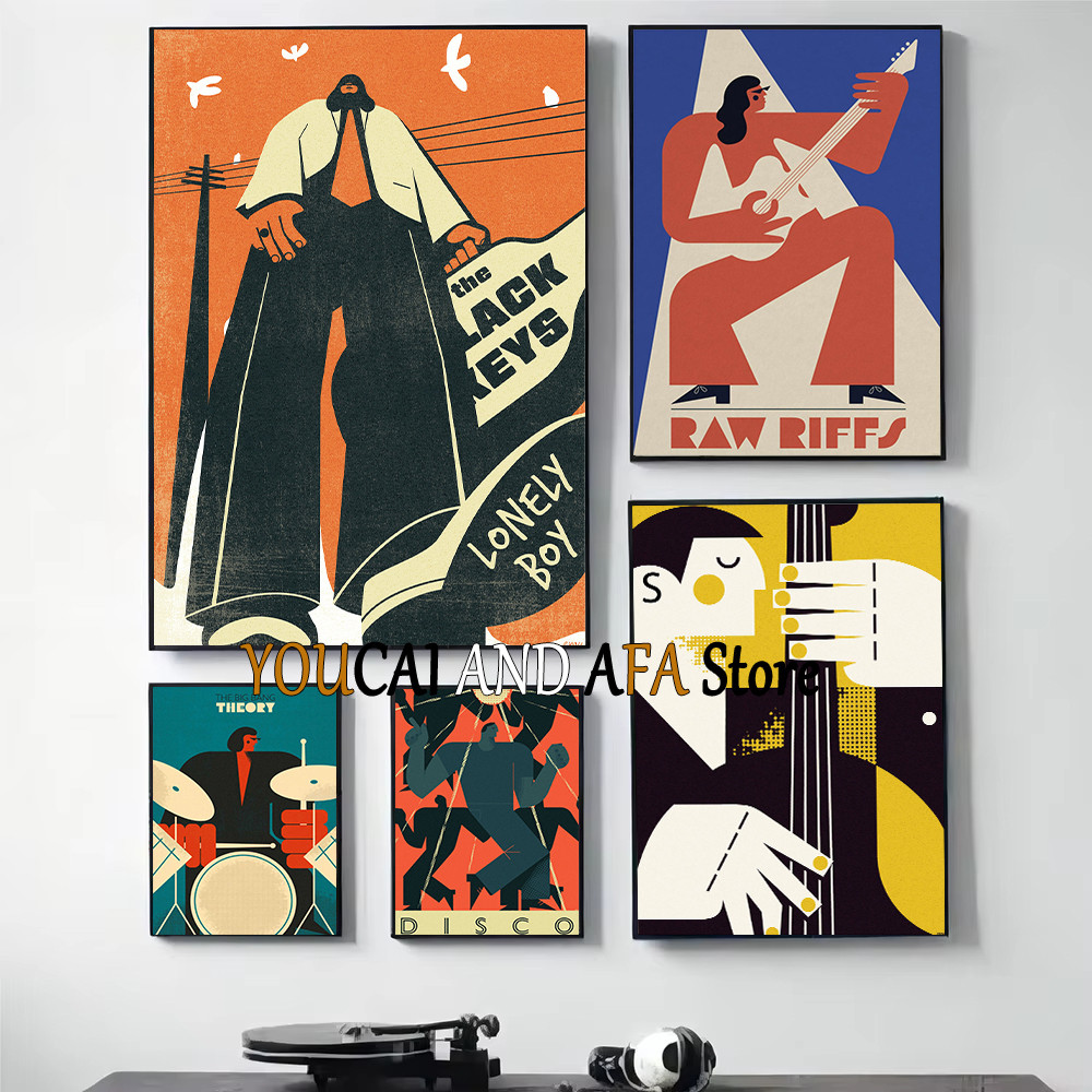 

Music Disco Dance Drums Player Jazz Musician Poster Canvas Painting Retro Music Art Prints Poster Drummer Musician Illustration