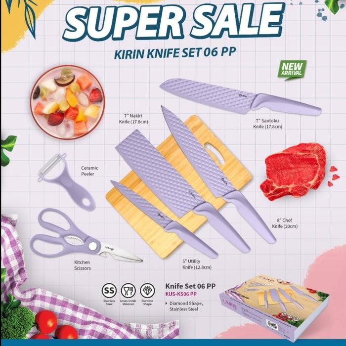 PISAU SET KIRIN/KNIFE SET KIRIN Stenlies Steel Knife 6 Pcs - Ungu