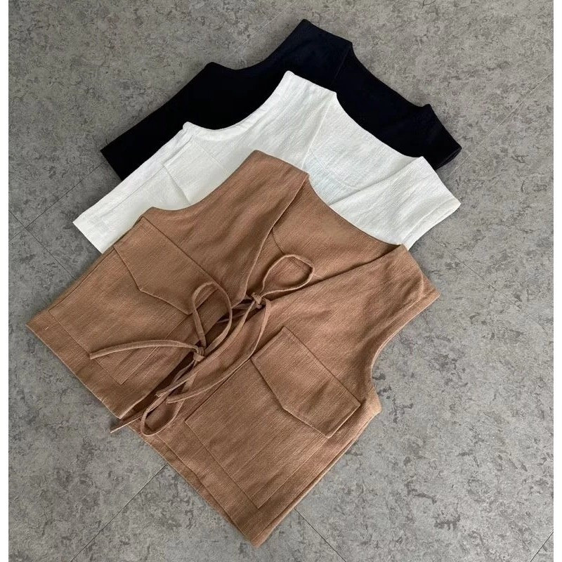 FUTURE - ZER VEST ROMPI KALPANA TALI IKAT PITA CROP BASIC OUTER KOREAN TANPA LENGAN / RENE VEST Blou