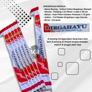 

Promo umbul-umbul DIRGAHAYU panjang 3,5 meter Dekorasi Kain terlaris