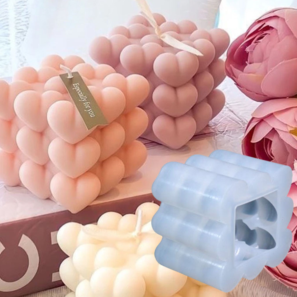 

DIY Love Cube Shape Candle Silicone Mold Heart Shape Aroma Candle Plaster Soap Resin Making Mould Cake Chocolate Baking Molds