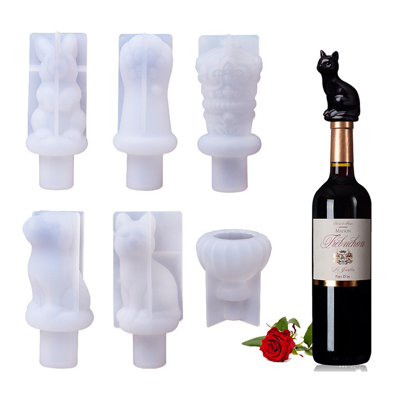 

DIY Red Wine Bottle Stopper Crystal Epoxy Resin Mold Crown Cat Claw Rabbit Cork Silicone Mould