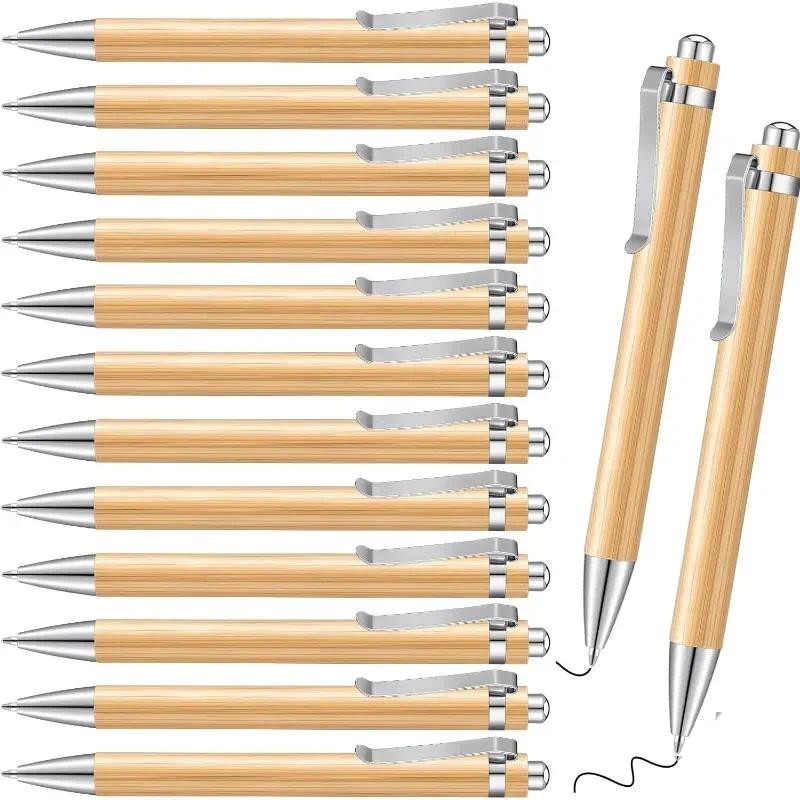 

4/10Pcs/Set Bamboo Wood Ballpoint Pen 1.0mm Tip Black Ink Office School Writing Stationery Business Gel Pen Clip Signature
