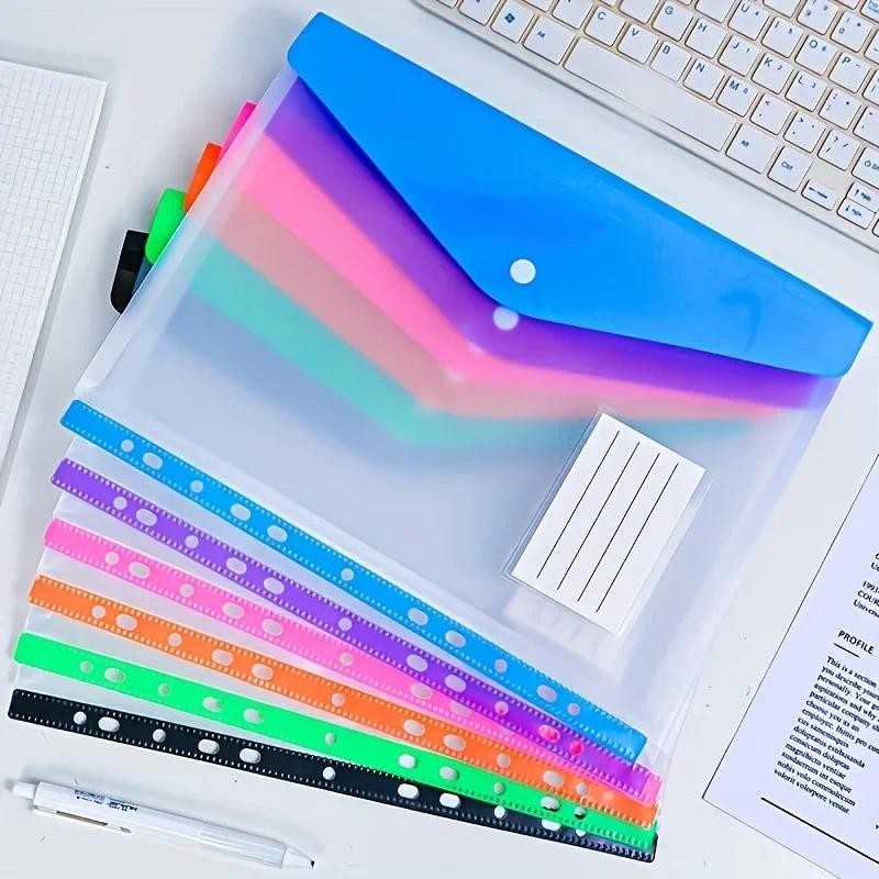 

6pcs A4 High-Capacity Loose-Leaf File Bags with 11-Hole Binding Rings,Expandable Button and Label Pocket Folders School