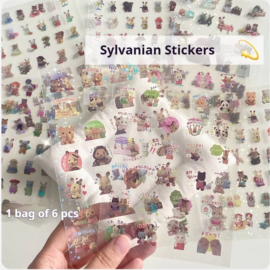 

6Pcs Calico Critters Stickers Cartoon Waterproof sylvanian Stickers Pack Anime Accessories Children's Toys Gift