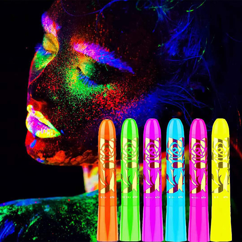 

6 Colors UV Neon Crayons Kit Glow in the dark Body Face Paint Washable Water Soluble Face Painting Birthday Party Props