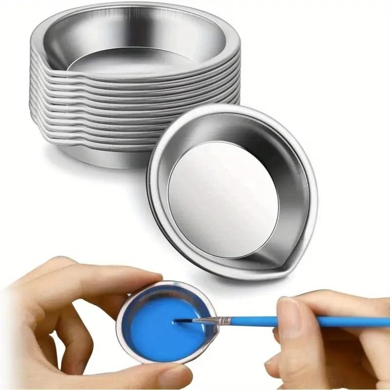 

2025 New 12Pcs Makeup Palette Stainless Steel Small Round Paint Tray Artist Watercolours Mixing for