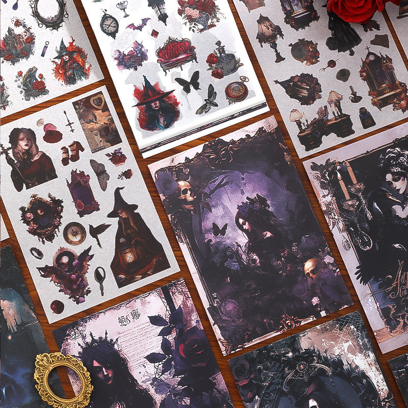 

50pcs Dark Castle Sticker Book Retro Gothic Style Sticker+Decoration Material Paper Collage Junk Journal DIY Scrapbook Supplie