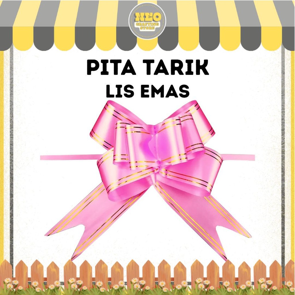 

Pita Tarik LIS EMAS Serut Besar Hiasan Parcel Souvenir Pull Flower Ribbon Gold Stripes