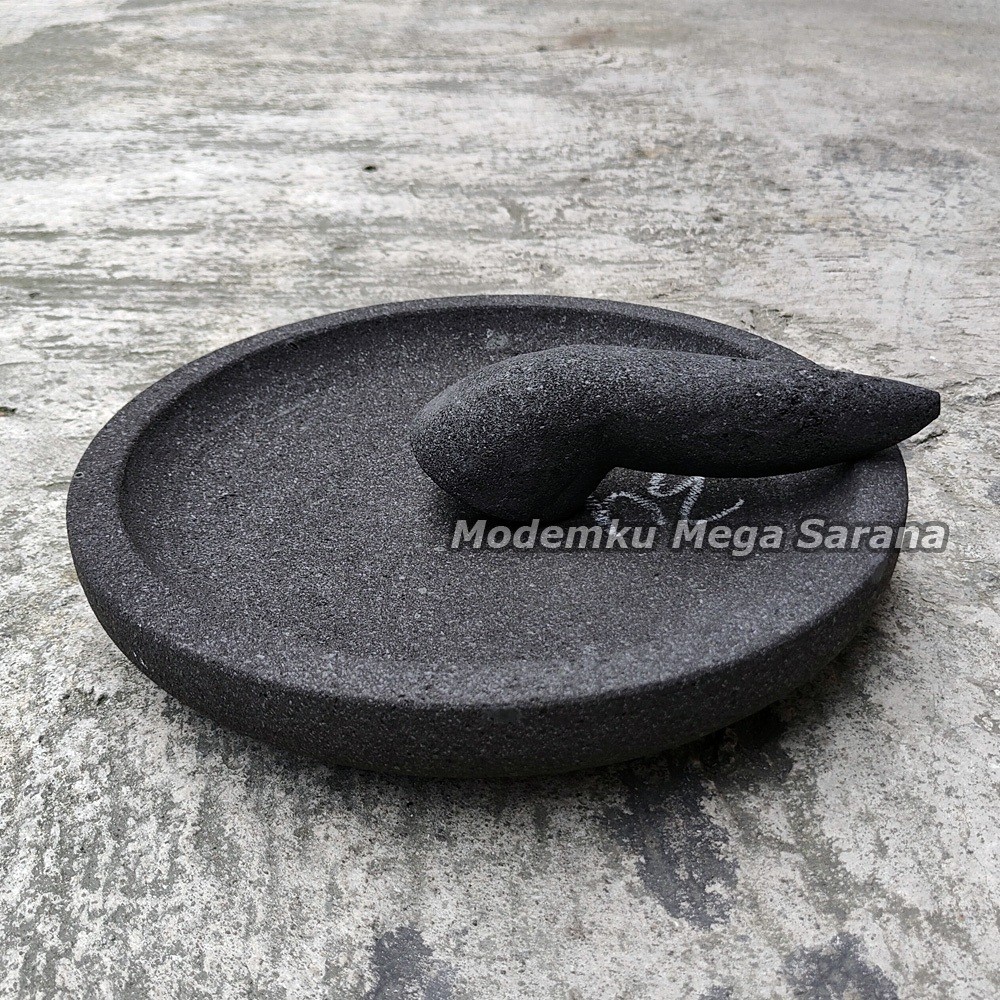 Cobek Batu Asli Original + Ulekan Munthu Muntu Muntilan Merapi - 33 cm | Pawon Gerabah Jogja