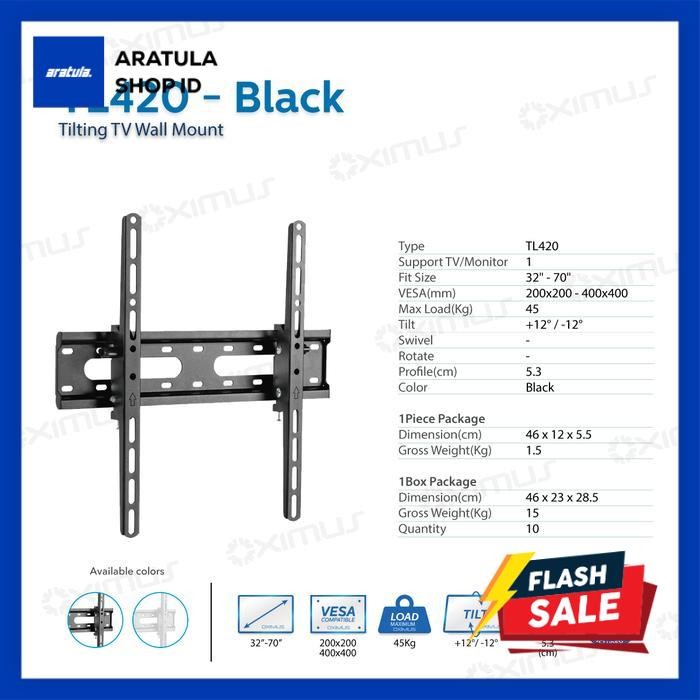 BRACKET TV LED LCD MONITOR 32" - 70" OXIMUS TL420 WALL MOUNT TILT - TL420 Hitam
