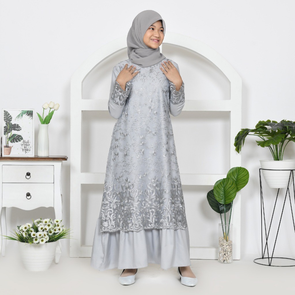 GAMIS MITHA ANAK MAXI TANGGUNG 9-12th DRESS MUSLIM REMAJA BRUKAT TILE BORDIR LEBARAN IDUL FITRI PRAM