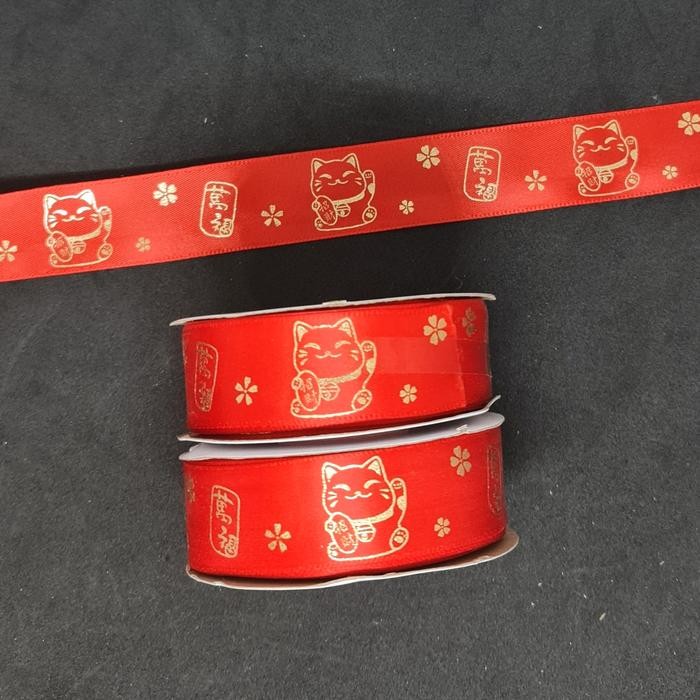 

Pita hampers Imlek satin CNY 2,5cm (+/-22meter / roll) - Lucky cat