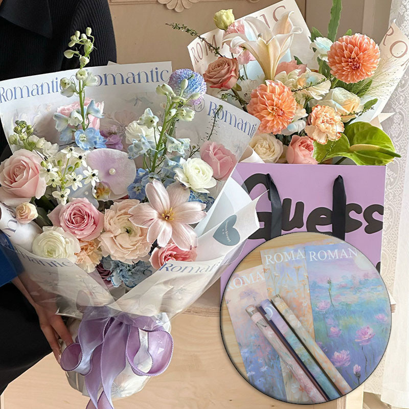 

【10 Lembar】Gaya Lukisan Minyak Retro Kertas Bunga Kemasan Bunga Toko Bunga Lukisan Minyak Gaya Bouquet Cellophane Bunga Toko Bunga Artist