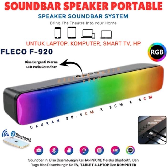 STREO SERBA COD Soundbar Fleco F-920 Speaker Wireless Theater Audio Stereo Subwoofer Support TWS Spe