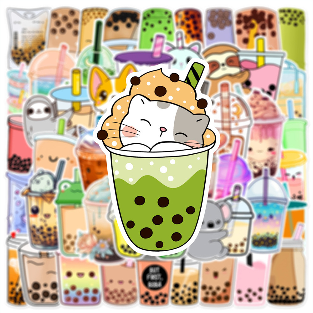 

10/30/50PCS INS Style Cute Animal Bubble Tea Stickers Cartoon Drink Aesthetic Decoration Decal DIY Stationery Phone Water Bottle