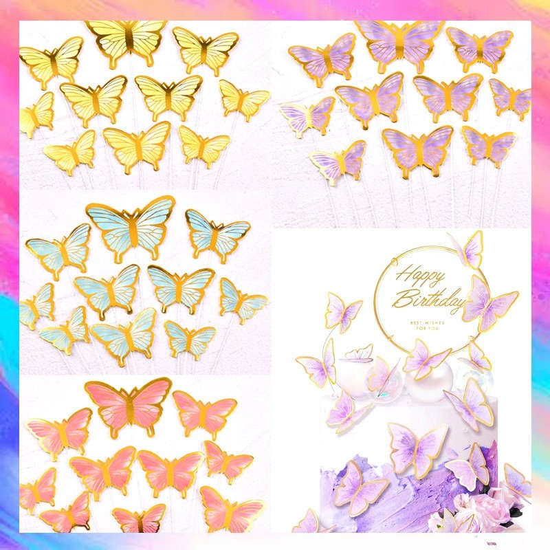 

10 PCS Kupu Kupu Cnatik Pemanis Buket / Kue Cake Topper Birthday Butterfly Hiasan Kue - GF0635