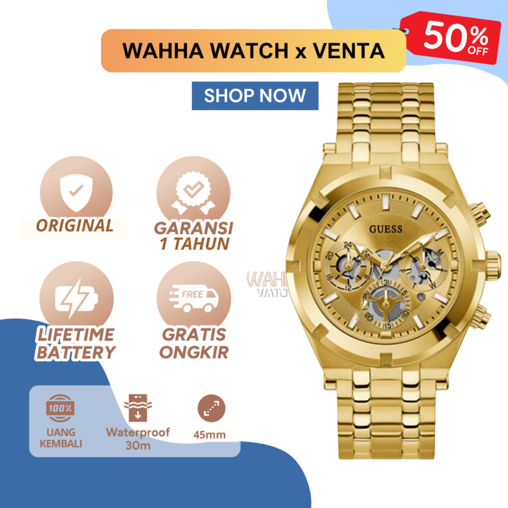 Jam Tangan Analog Guess Pria Guess GW0260G4 - Gold Tone Multi-function Watch [BERGARANSI]