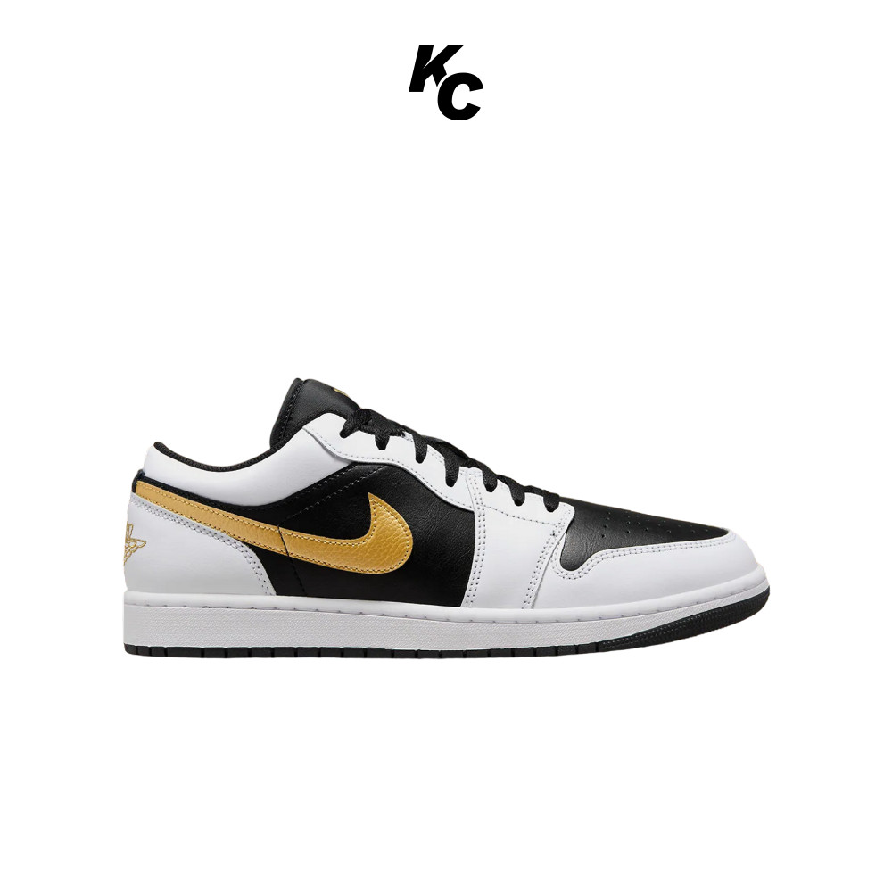 Air-Jordan-1-Low-White-Black-Metallic-Gold-Swoosh - 100% Authentic | BNIB