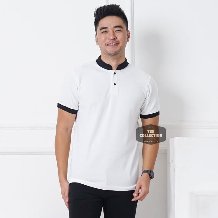Kaos Polo Shirt Kerah Shanghai Polos Putih Pria Lengan Pendek - Abu Tua, M