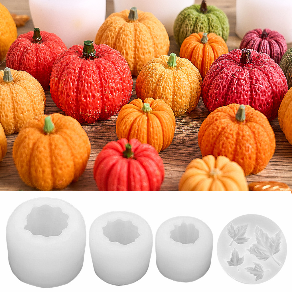 

S/M/L Pumpkin Silicone Candle Mold Creative 4 Holes Maple Leaf Aromatherapy Resin Mold Baking Tool 3D Halloween Decoration Craft
