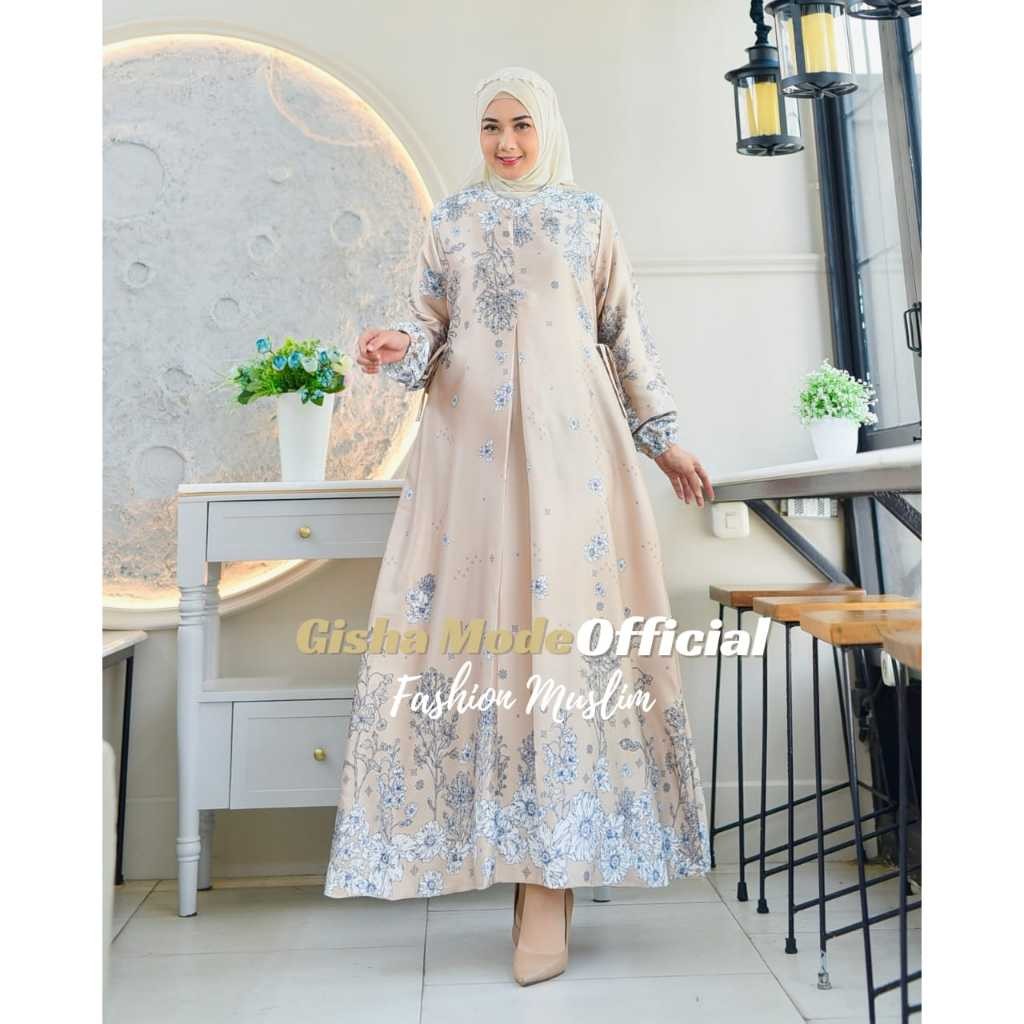 [BISA COD] RINJANI DRESS /GAMIS SILK PREMIUM MOTIF TERBARU WANITA MUSLIM BUNSUI JUMBO TERLARIS