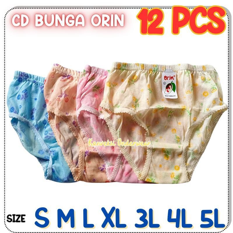 GROSIR 12 Pcs Celana Dalam Wanita Orin Katun Bunga Motif CD BUNGA ORIN