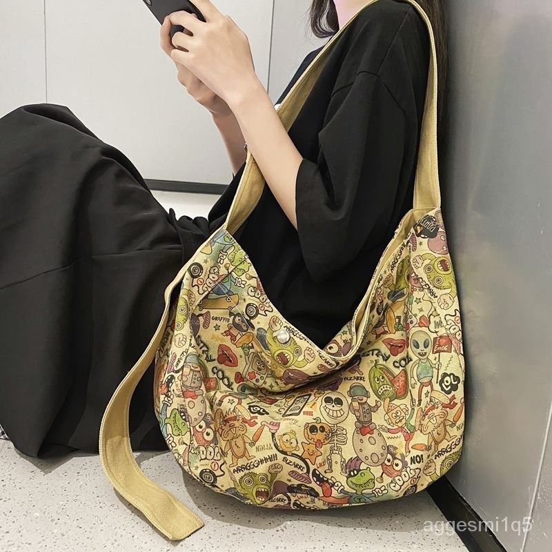 Tas Selempang Import Murah Bahan Kanvas/Tas Kanvas Motif Besar Wanita Gayanya Jepang Tas Selempang G