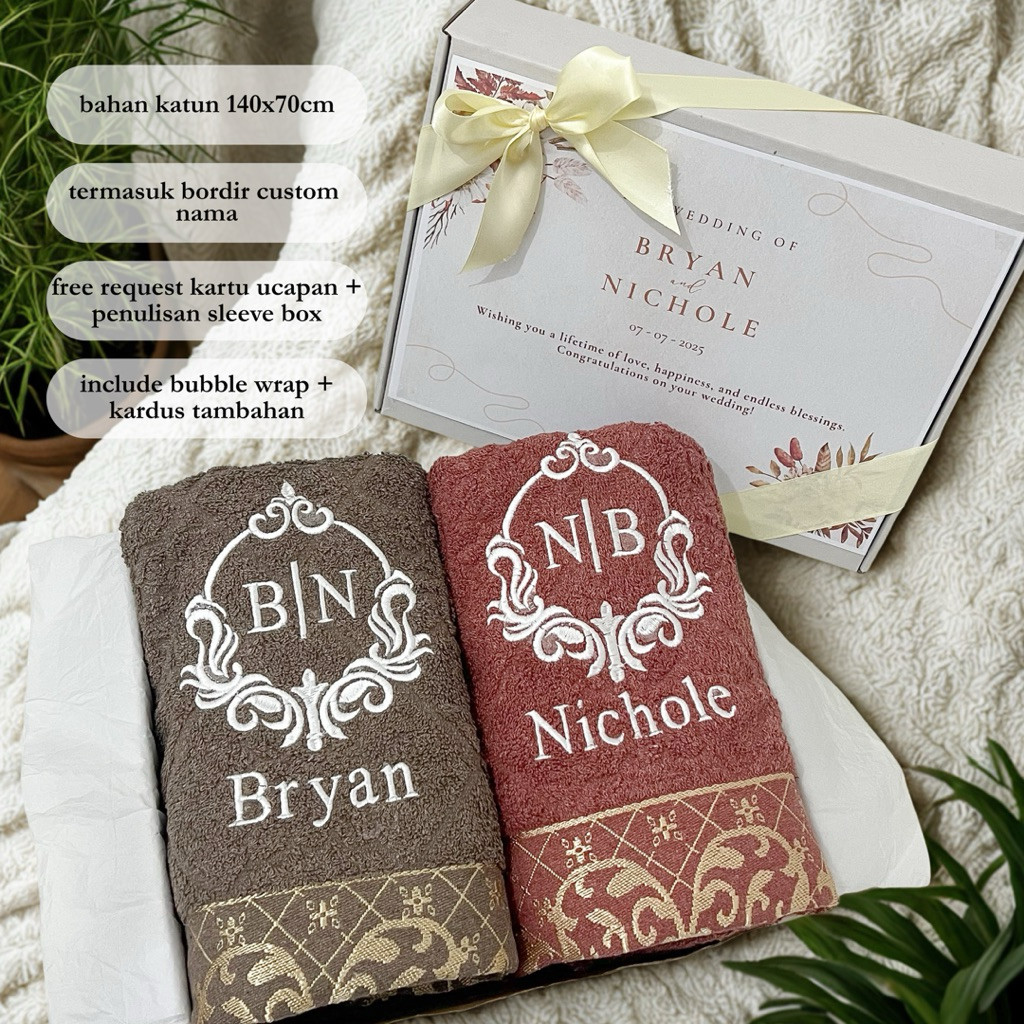 IDAMARKET       Handuk Pasangan Couple Bordir Custom / Handuk Seserahan Pernikahan Wedding / Hampers