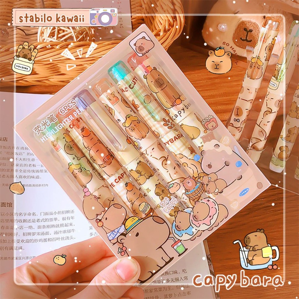 

AWC STABILO CAPYBARA 1 SET ISI 6 PCS WARNA BERBEDA / STABILO PASTEL KAPIBARA CUTE KAWAII