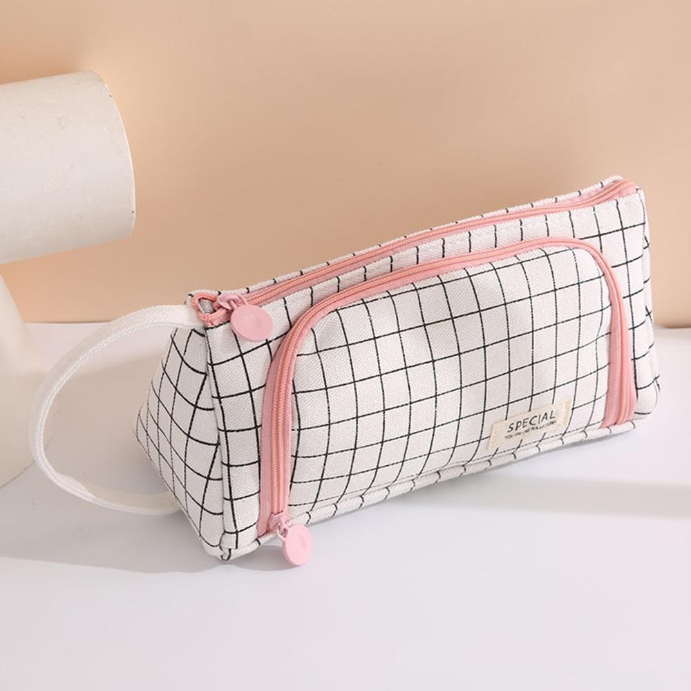 

Canvas Triangle Stationery Box, Large Capacity Portable Pencil Pouch Student Stationery Organizer Storage Bag School Office Use