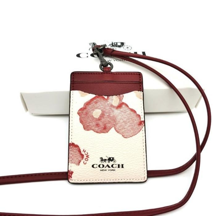

Promo Coachh CH gantungan ID Holder Card Lanyard Original - Flower maroon db