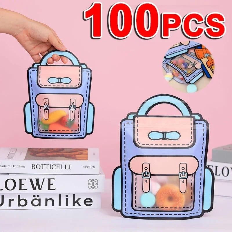 

100Pcs Creative Gifts Packaging Bags Cartoon Backpack Shape Candy Snack Self-lock Bags For Kids Birthday Party Decors Gifts Bag