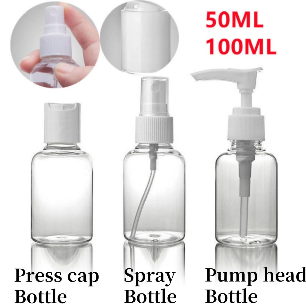 

50/100ml Transparent Empty Plastic Spray Bottles Portable Travel Alcohol Cosmetic Container Pump Press Empty Refillable Bottles