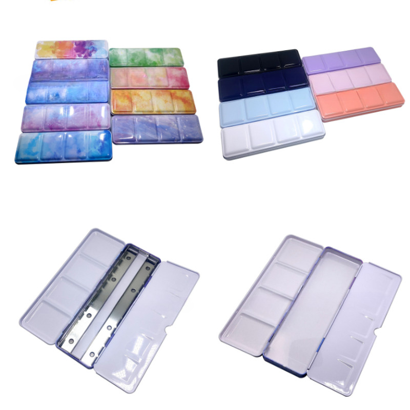 

24 Color Card Slot Tinplate with Card Holder Solid Watercolor Paint Box Portable Art Drawing Palette Box Painting Supplies