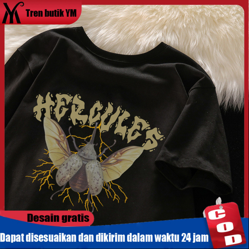 YM Oversize Tshirt Kumbang Hercules Kaos Distro Pria & Wanita Atasan lengan pendek streetwear boy & 