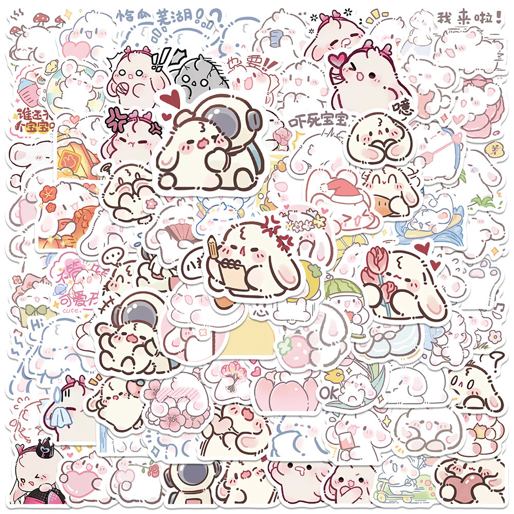 

90PCS Mini Lop Ear Rabbit Pink Kawaii Bunny Cute Sticker Art Decoration Guitar Car Refrigerator Phone Laptop Diary Party Sticker